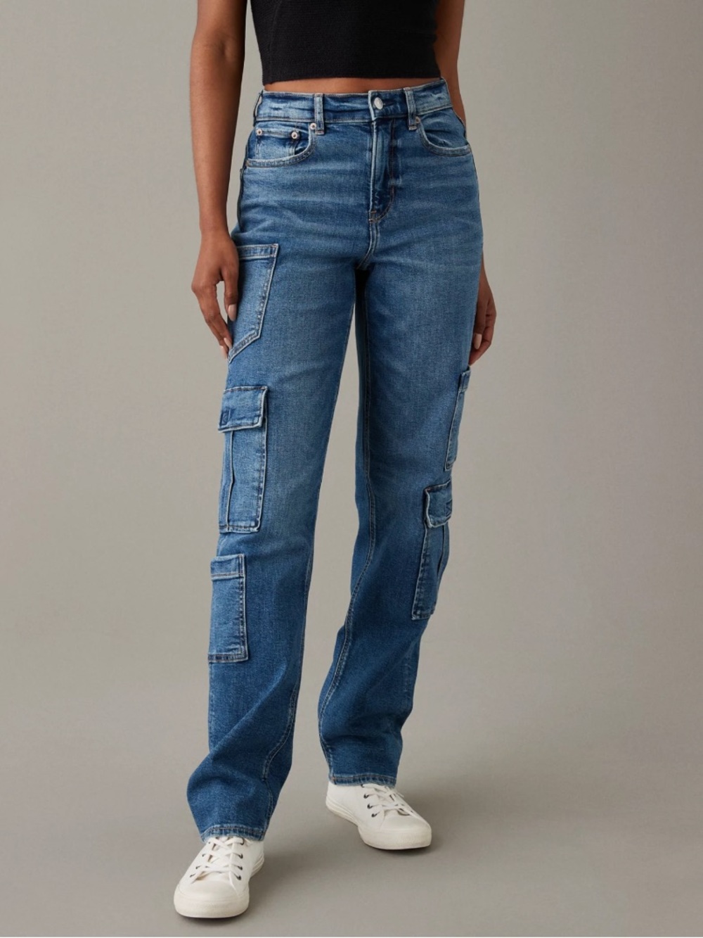 American Eagle Stretch Super High-Rise Baggy Straight Cargo Jean  |  Size: 4 Reg